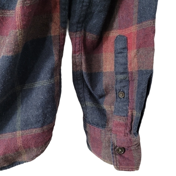 Burgandy Plaid Flannel Regular Fit High Low Button Front Shirt Size XS - Picture 8 of 12